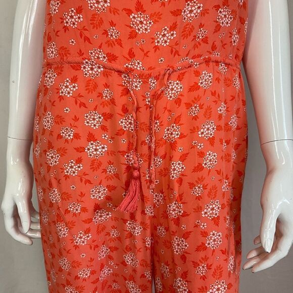 Aakaa Womens Orange Floral Print Square Strapless Cropped Boho Jumpsuit S - Picture 6 of 11